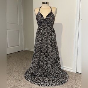 Y2K Leopard Print and Beaded Halter Maxi Dress